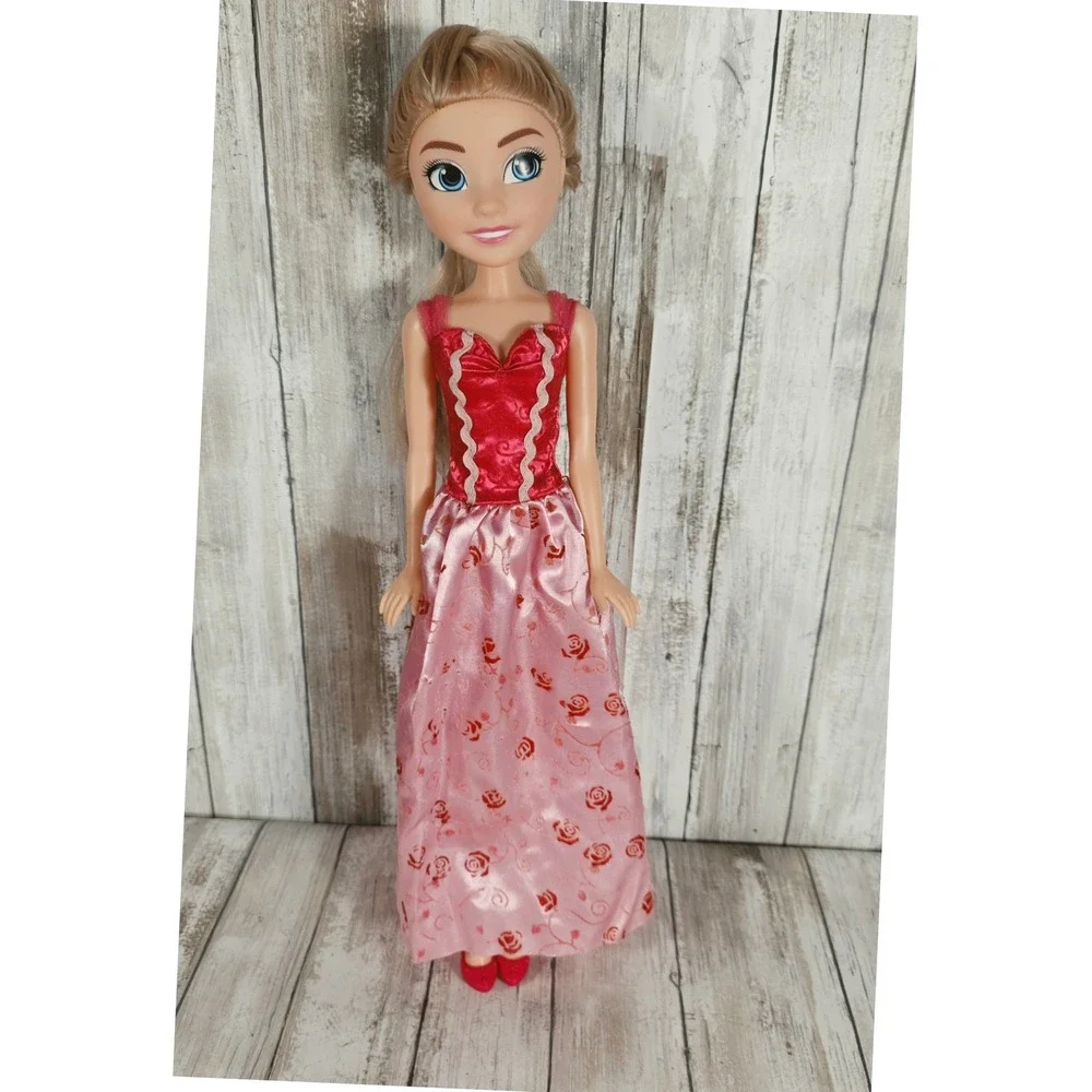 Disney Princess Doll Set Blonde Hair Red Floral Dress and Blue Glitter Tutu